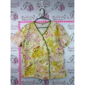 White Cross scrubs top butterfly Floral Print V-Neck Scrub Top in Yellow Pink